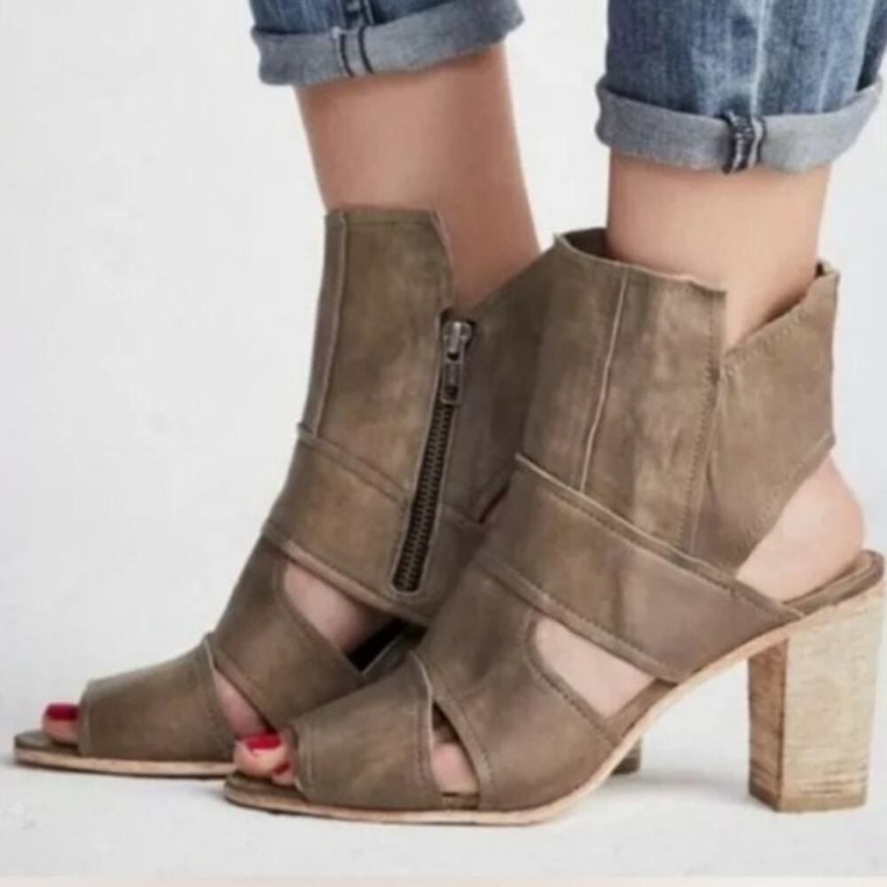 Free people Effie leather cutout block heel boots booties strappy